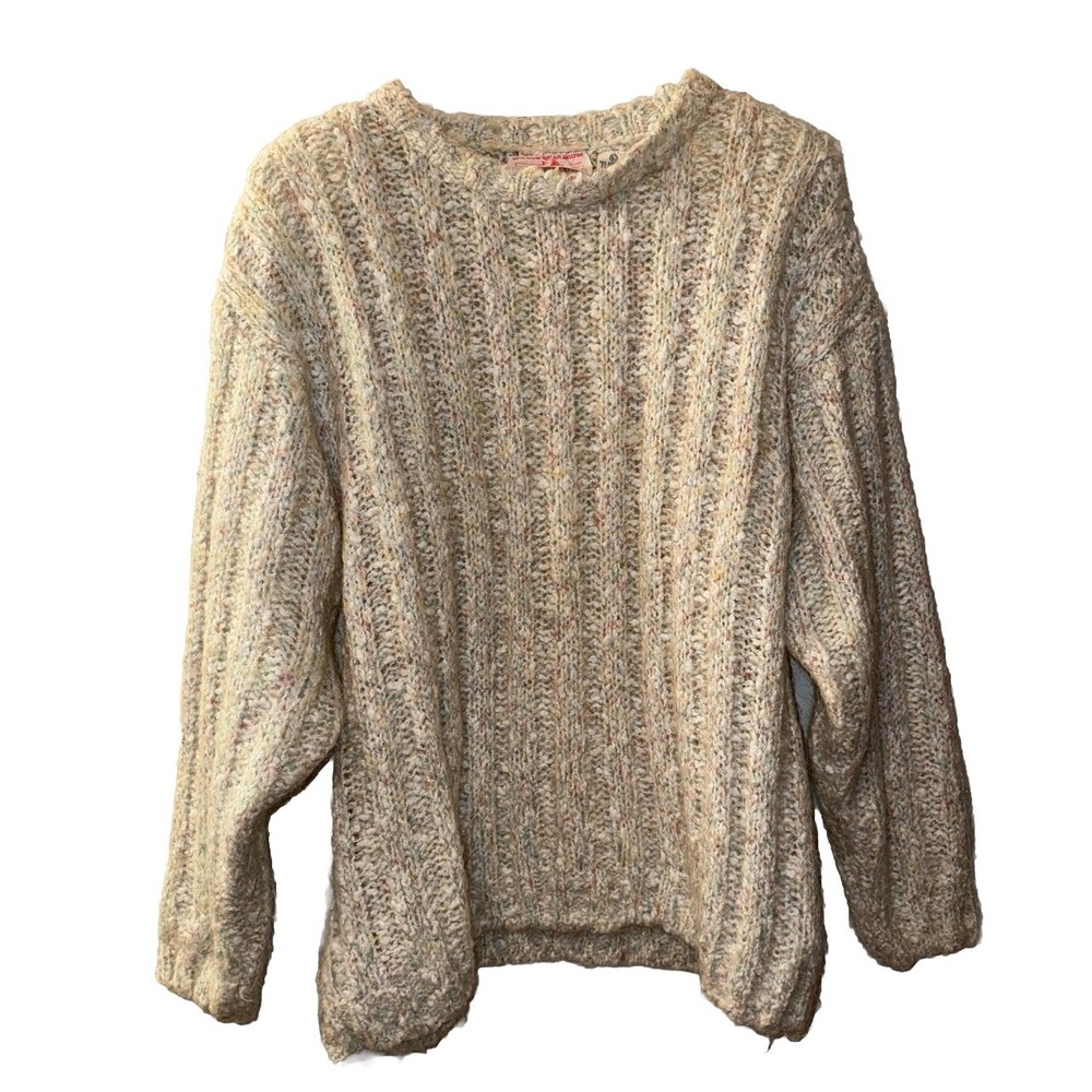 Vtg Fisherman Sweater The Red Wear House Shoulder Pads Pastel Women's Sz L Warm